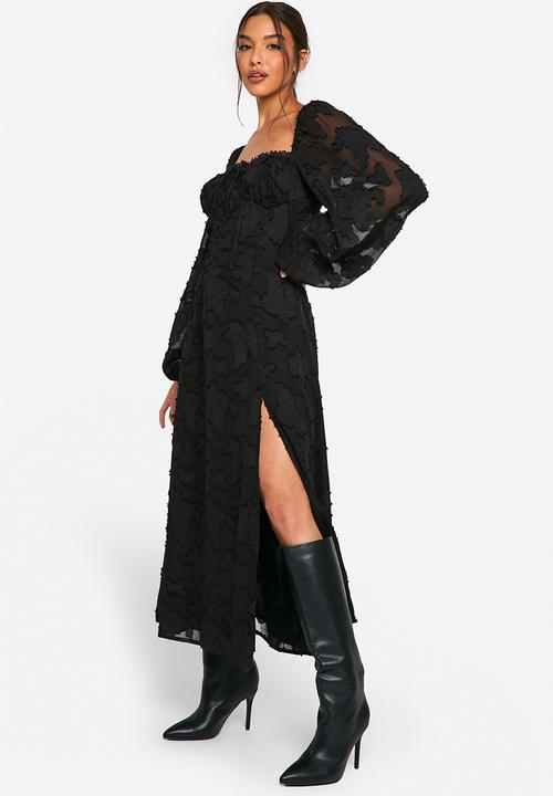 petite long sleeve black dress Clara Milkmaid Mini Dress L