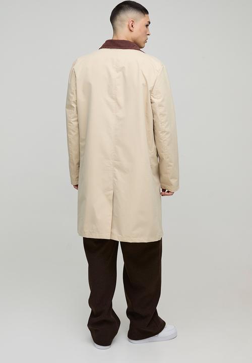 boohooMAN - Cord Collar Button Through Mac - Sand