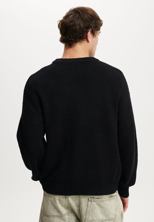 Cotton On - Box Fit Crew Knit - Black