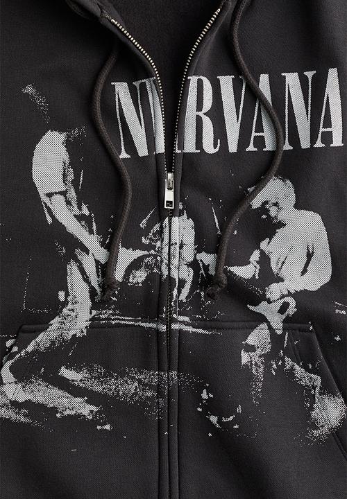 Oversized motif-detail zip-through hoodie - black/nirvana - 1227730013