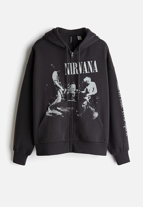 Oversized motif-detail zip-through hoodie - black/nirvana - 1227730013