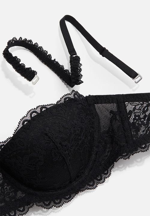 H&M - Padded lace balconette bra - black