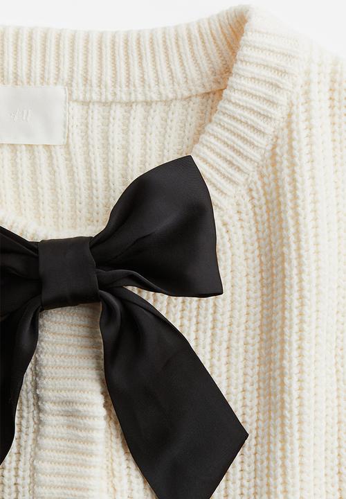 H&M - Rib-knit bow-front cardigan - cream