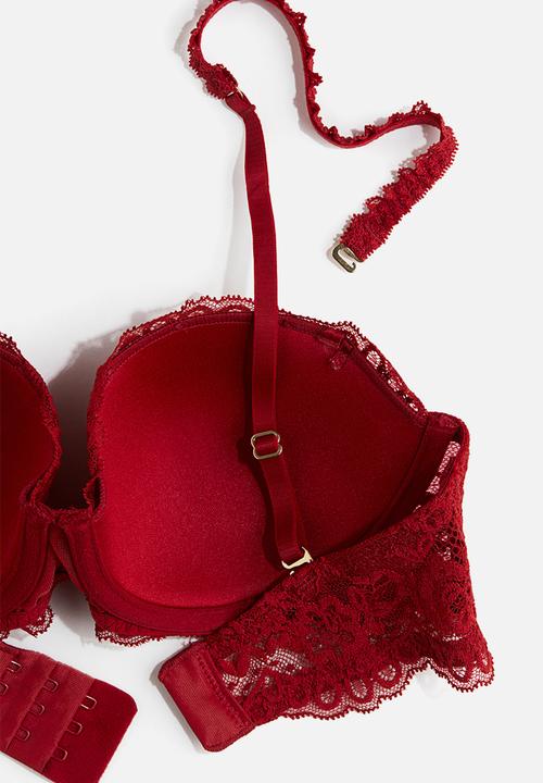 H&M - Padded lace balconette bra - dark red
