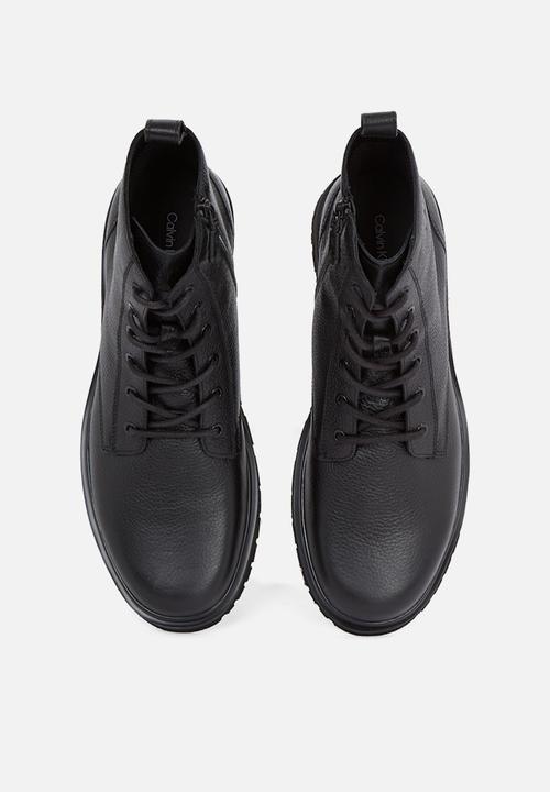 Calvin Klein - Eva Mid Lace-up Boot Tumbled - Black leather