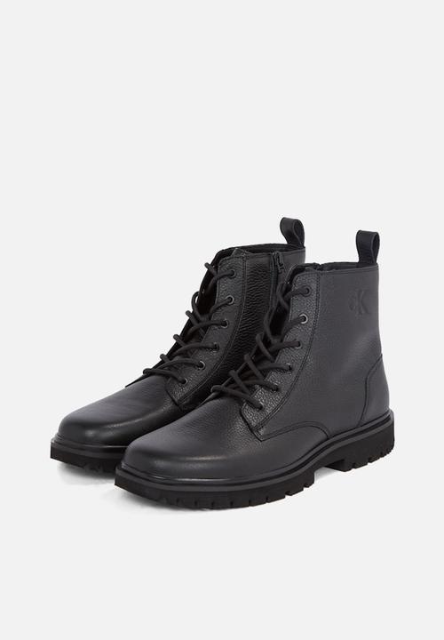 Calvin Klein - Eva Mid Lace-up Boot Tumbled - Black leather