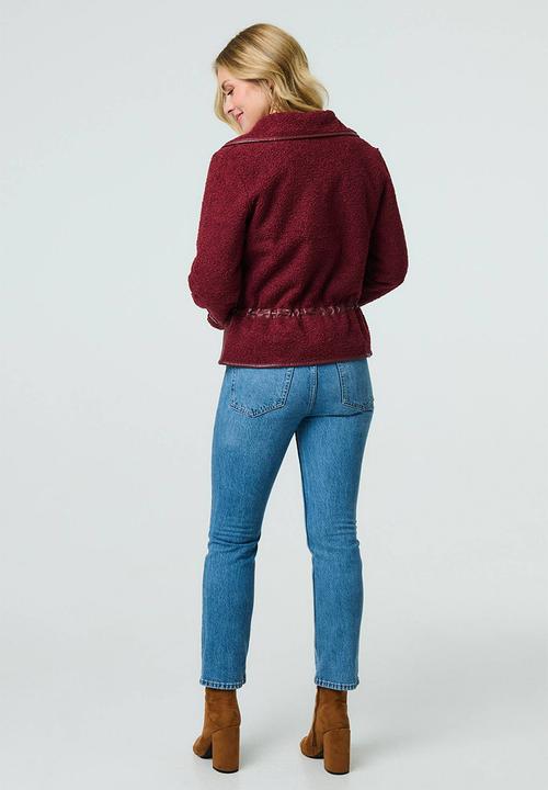 Izabel London - Shearling and Pleather Jacket - Wine