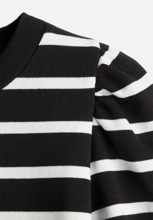 H&M - Puff-sleeved top - - black/white striped 