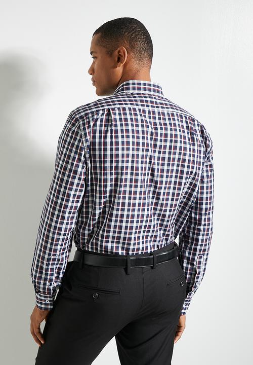 POLO - Mens Long Sleeve Micro Print Shirt  - Navy