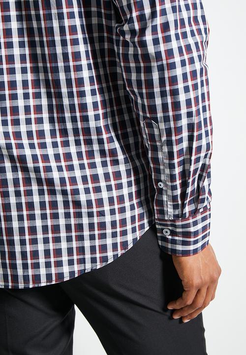 POLO - Mens Long Sleeve Micro Print Shirt  - Navy