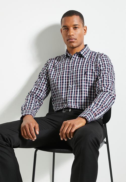 POLO - Mens Long Sleeve Micro Print Shirt  - Navy