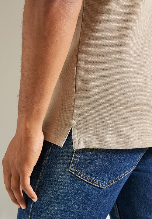 POLO - Mens Essential Pique Short Sleeve Golfer - Taupe