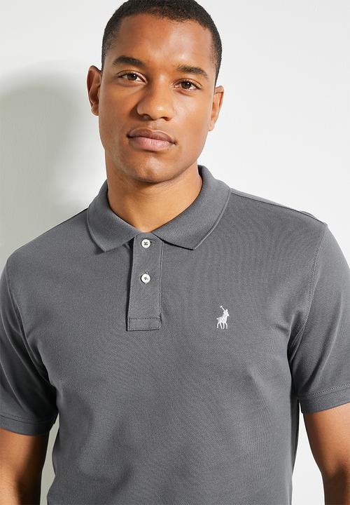 POLO - Mens Essential Pique Short Sleeve Golfer - Dark Grey