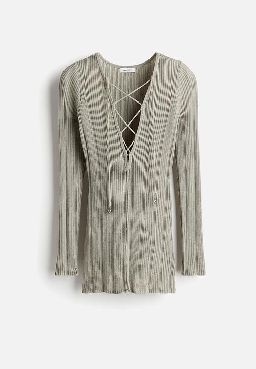 H&M - Lace-up top -  light khaki green 