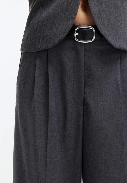 H&M - Wide twill trousers - dark grey marl