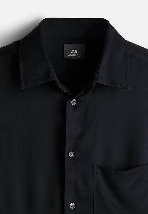 black satin dress shirt men Black Men's Shiny Satin Dress Shirt Long Sleeve Casual Slim Fit – DESIGN  MENSWEAR main image 1