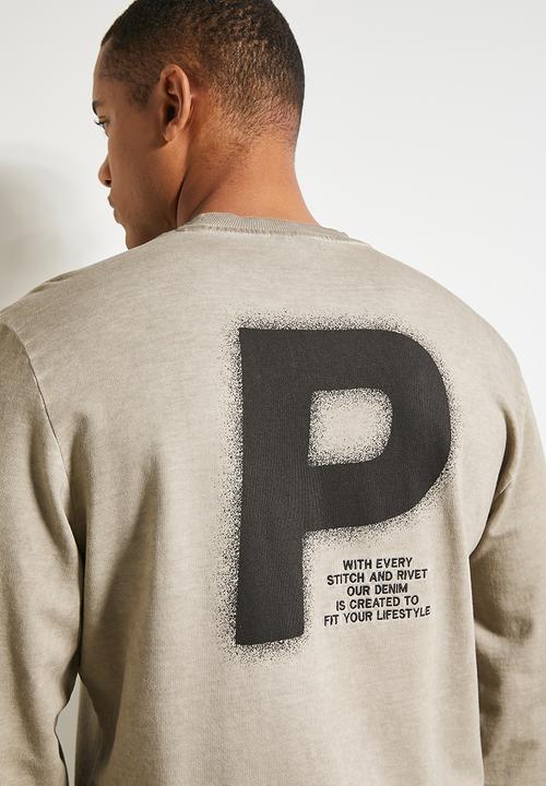 POLO - Mens Pjc Ls Enzyme Dyed Sweat Top - Taupe