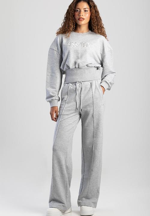 SISSY BOY - Fables: Glitter Fleece Wide Leg Sweat Pants - Light Grey Melange