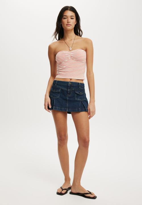 Cotton On - Micro pleat denim skirt - rinse blue