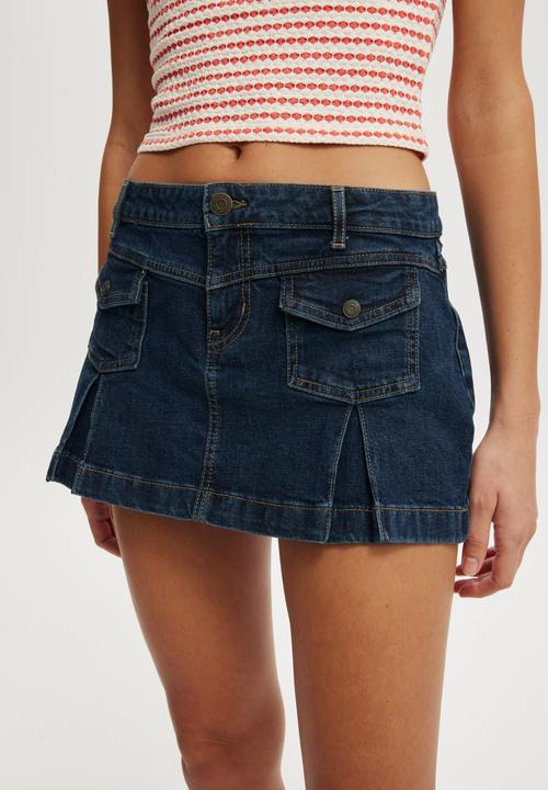 Cotton On - Micro pleat denim skirt - rinse blue