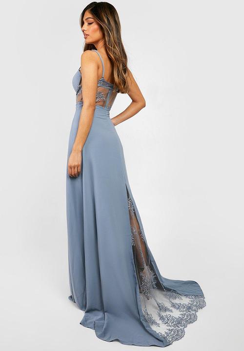 boohoo - Contrast Lace Corset Maxi Dress - Dusty Blue