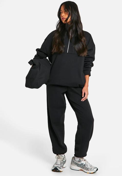 boohoo - Dsgn Studio Embroidered Half Zip Oversized Sweatshirt - black