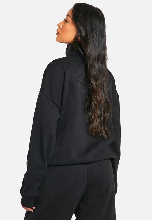 boohoo - Dsgn Studio Embroidered Half Zip Oversized Sweatshirt - black