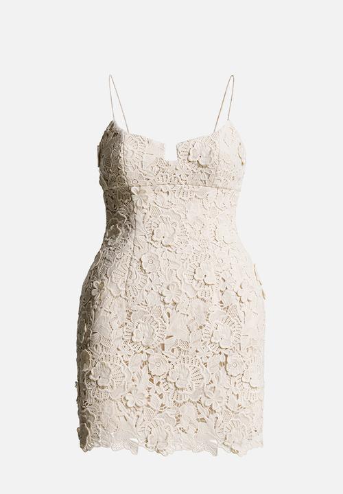 Magda Butrym H&M: Floral-appliqud hourglass lace dress - cream/flowers -  1261818001