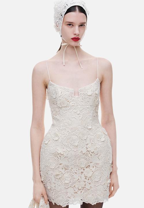 Magda Butrym H&M: Floral-appliqud hourglass lace dress - cream/flowers -  1261818001