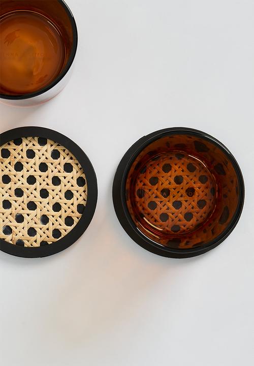 Sixth Floor - Rattan coaster set of 4 - Black
