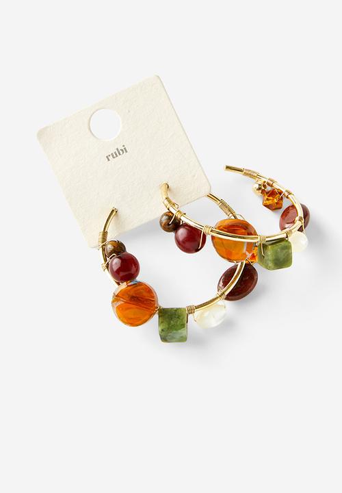 Rubi - Large hoop earring- up olive & brown multi stone