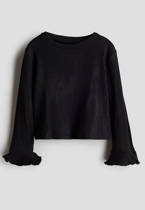 Flare-sleeve jersey top - black - 1248217002