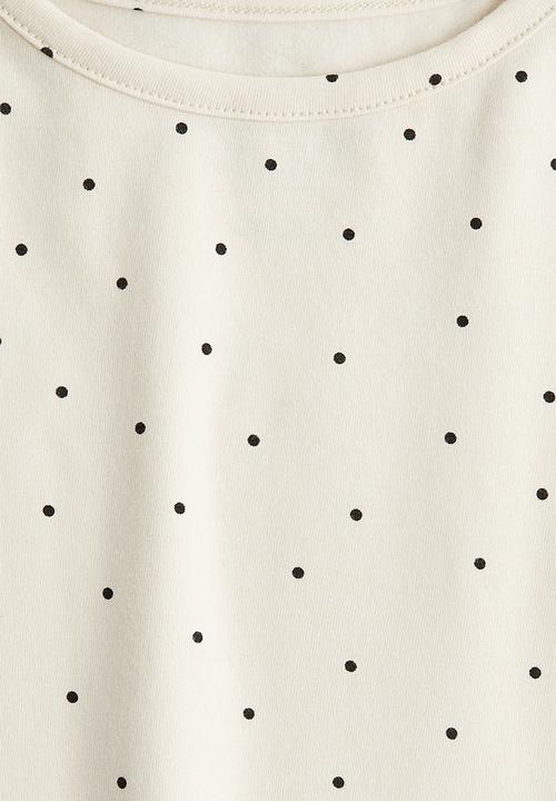 H&M - Overlock-detail cotton top - cream spotted