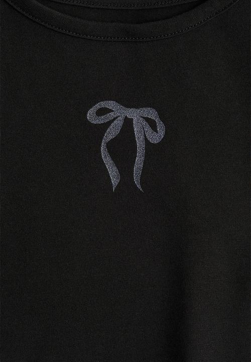 H&M - Overlock-detail cotton top - black/bow