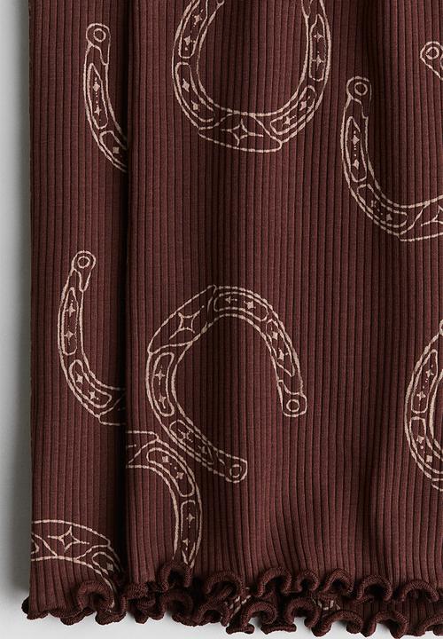 H&M - Ribbed cotton trousers - brown/horseshoes