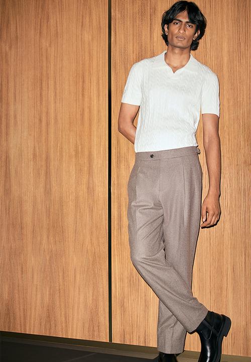 H&M - Regular fit cable-knit polo shirt - white
