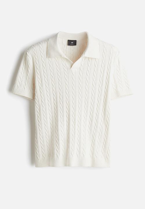 H&M - Regular fit cable-knit polo shirt - white