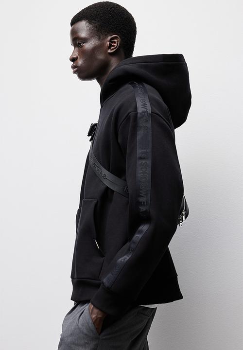 H&M - Loose fit hoodie with side stripes - black