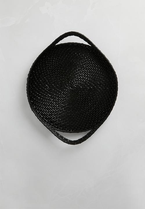 Sixth Floor - Round rattan serving tray - Black