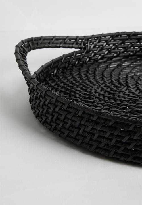 Sixth Floor - Round rattan serving tray - Black