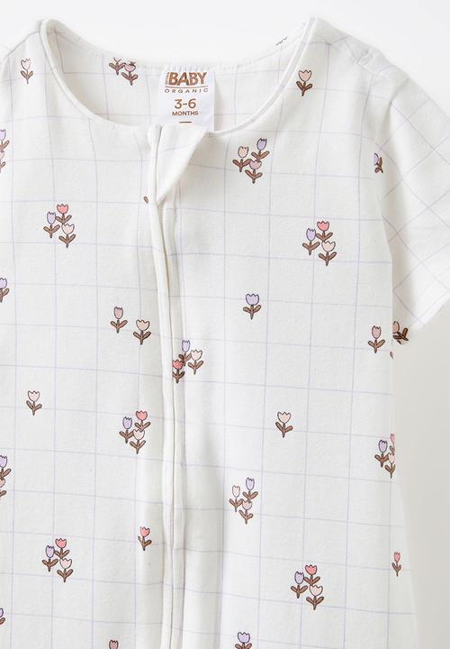 Cotton On - The short sleeve zip romper - vanilla/grid tulip