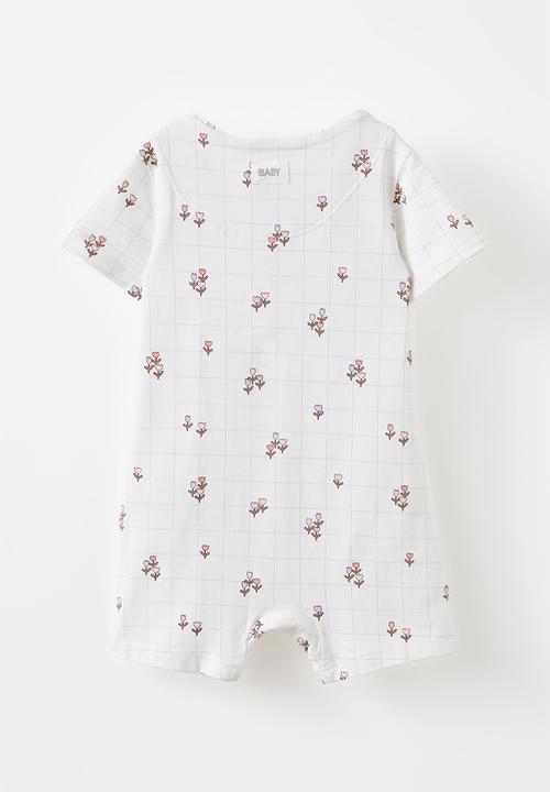 Cotton On - The short sleeve zip romper - vanilla/grid tulip