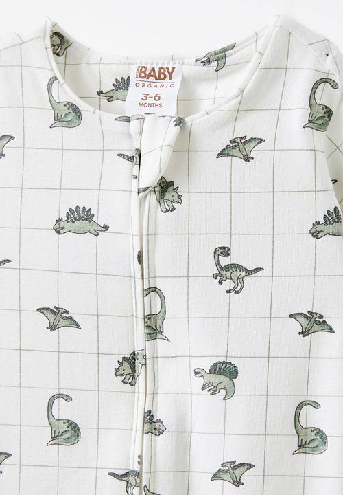 Cotton On - The short sleeve zip romper - vanilla/grid dino