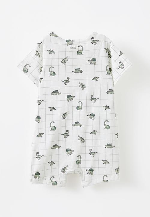 Cotton On - The short sleeve zip romper - vanilla/grid dino