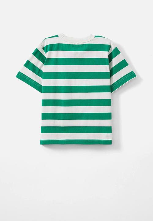 Cotton On - Jonny short sleeve graphic print tee - island green/vanilla block stripe/hotel sol