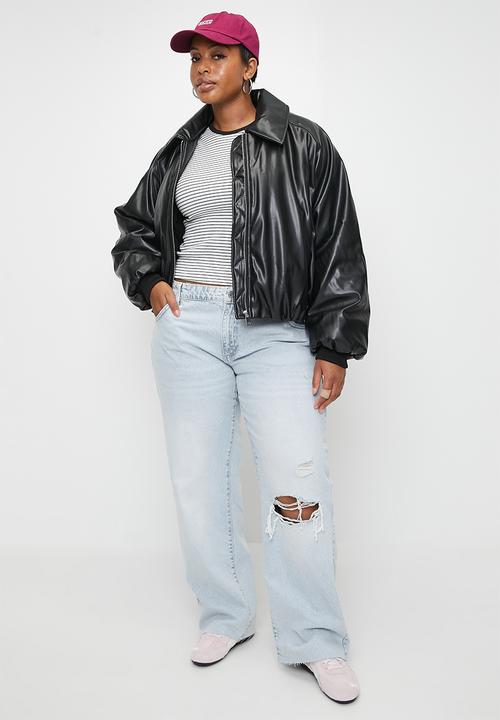 Cotton On - Plus  faux leather puff jacket - black