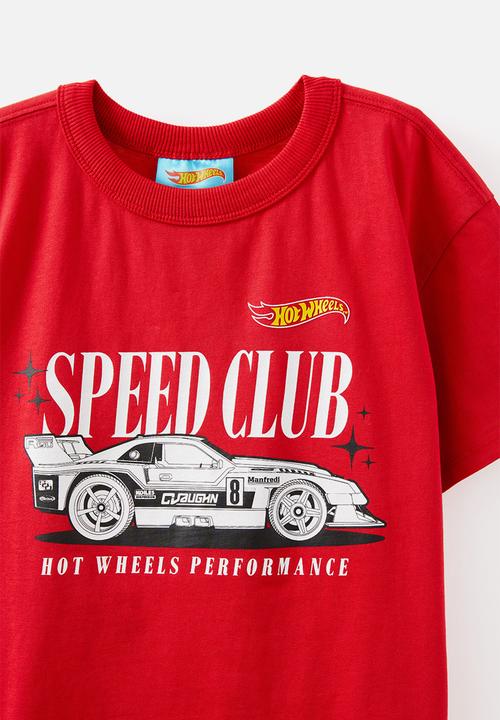 Cotton On - Licensed drop shoulder short sleeve tee - lcn mat varsity red/hot wheels speed club