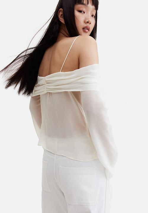 H&M - Off-the-shoulder chiffon top - cream