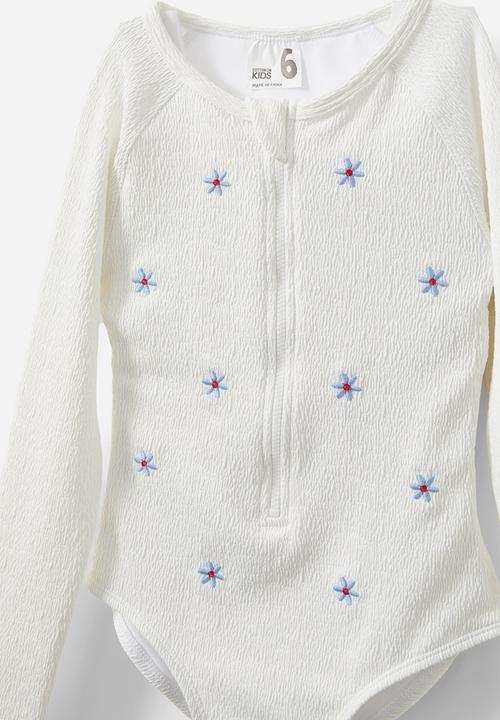 Cotton On - Lydia low one piece - vanilla crinkle/embroidered floral