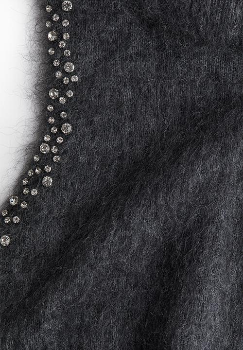 H&M - Rhinestone-embellished mohair-blend top - dark grey